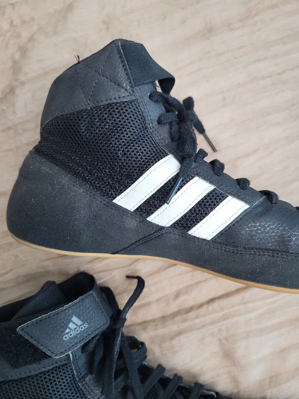 adidas Black and White High-Top Wrestling/Training Sneakers, Size 9
